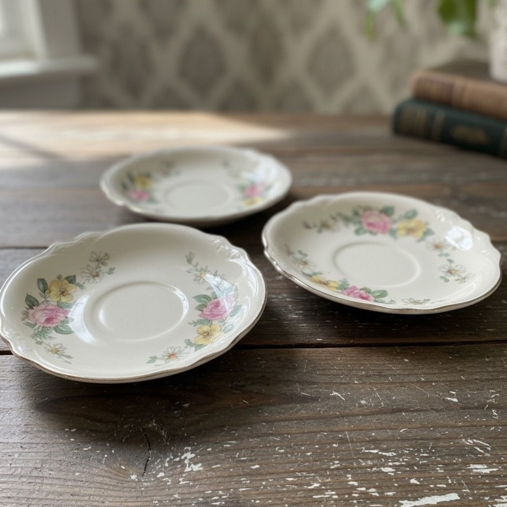 Homer Laughlin Virginia Rose Armand Saucer, Set of 3, Vintage Floral Porcelain